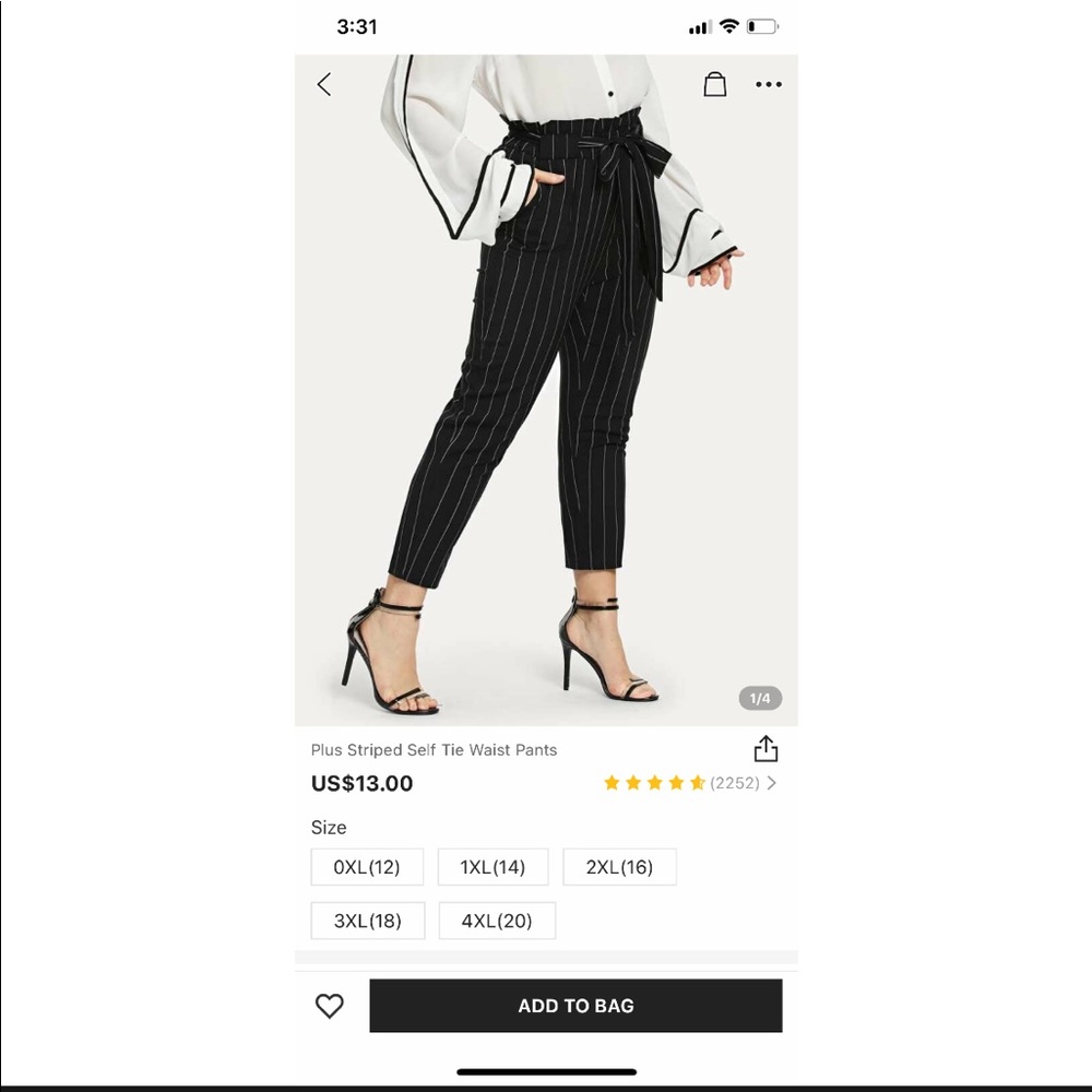 Black pin striped paper bag pants